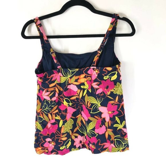 Lands End Tankini Top Underwire Removable Pads Tummy Control Navy Blue Pink 8 - Picture 2 of 3